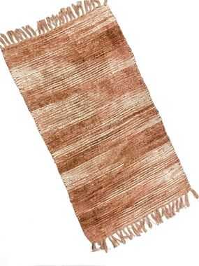 Bohemian Peach, Pink & Orange Striped Cotton Bath Rug with Fringe (25”x 50”)